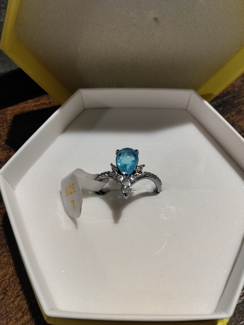 Ring Bomb Party Pear Blue Sapphire Prong-Set Silver Cocktail Ring 7